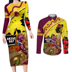 Broncos ANZAC Day Couples Matching Long Sleeve Bodycon Dress and Long Sleeve Button Shirt Mascot Rosemary Starring Night Style