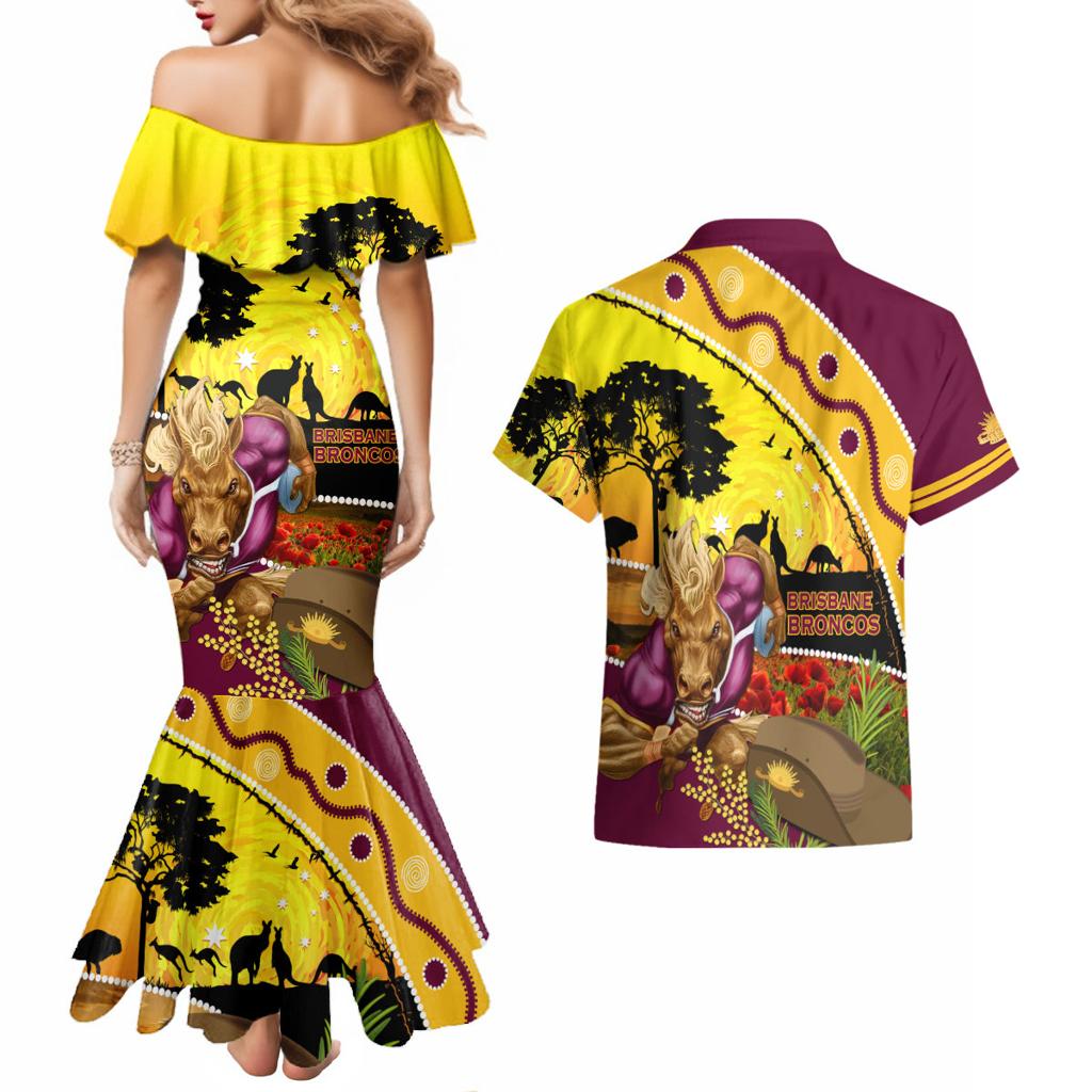Broncos ANZAC Day Couples Matching Mermaid Dress and Hawaiian Shirt Mascot Rosemary Starring Night Style