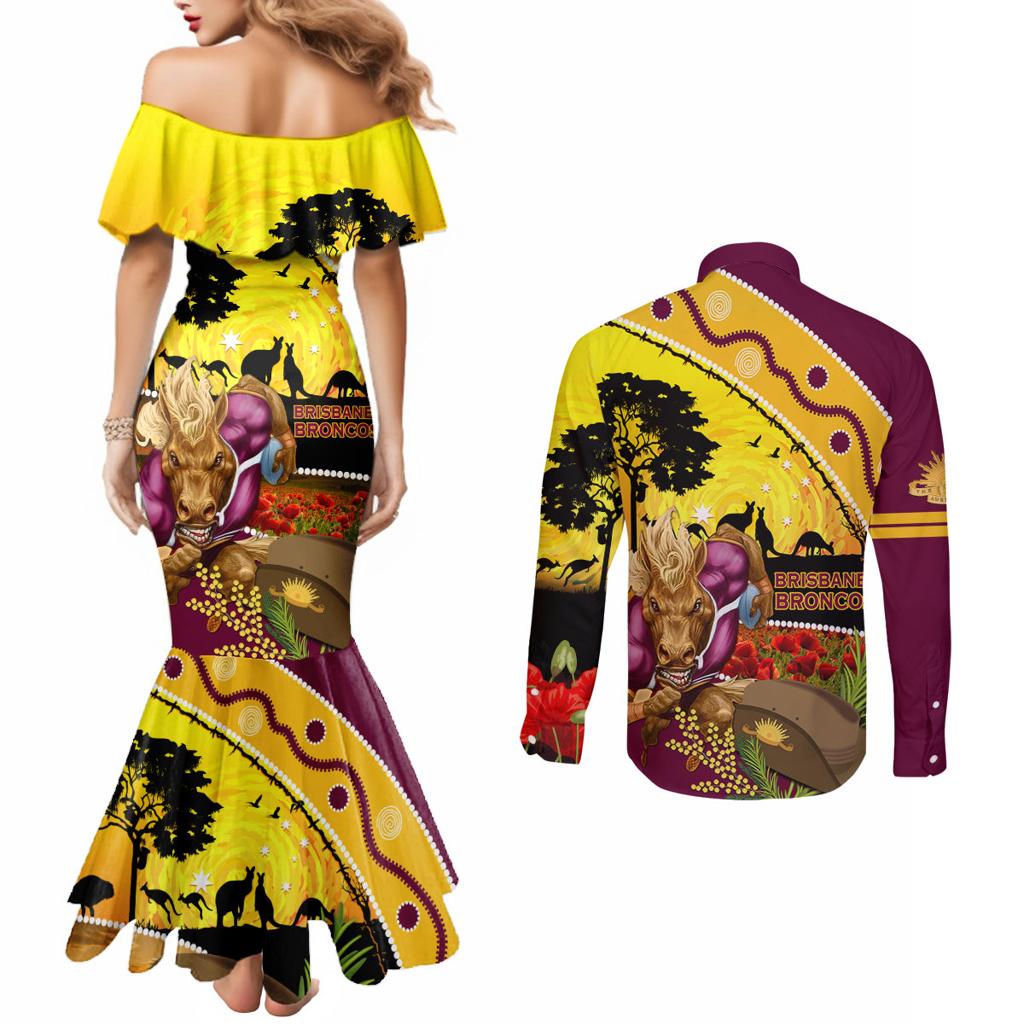 Broncos ANZAC Day Couples Matching Mermaid Dress and Long Sleeve Button Shirt Mascot Rosemary Starring Night Style
