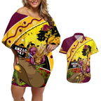 Broncos ANZAC Day Couples Matching Off Shoulder Short Dress and Hawaiian Shirt Mascot Rosemary Starring Night Style