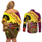 Broncos ANZAC Day Couples Matching Off Shoulder Short Dress and Long Sleeve Button Shirt Mascot Rosemary Starring Night Style