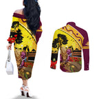 Broncos ANZAC Day Couples Matching Off The Shoulder Long Sleeve Dress and Long Sleeve Button Shirt Mascot Rosemary Starring Night Style