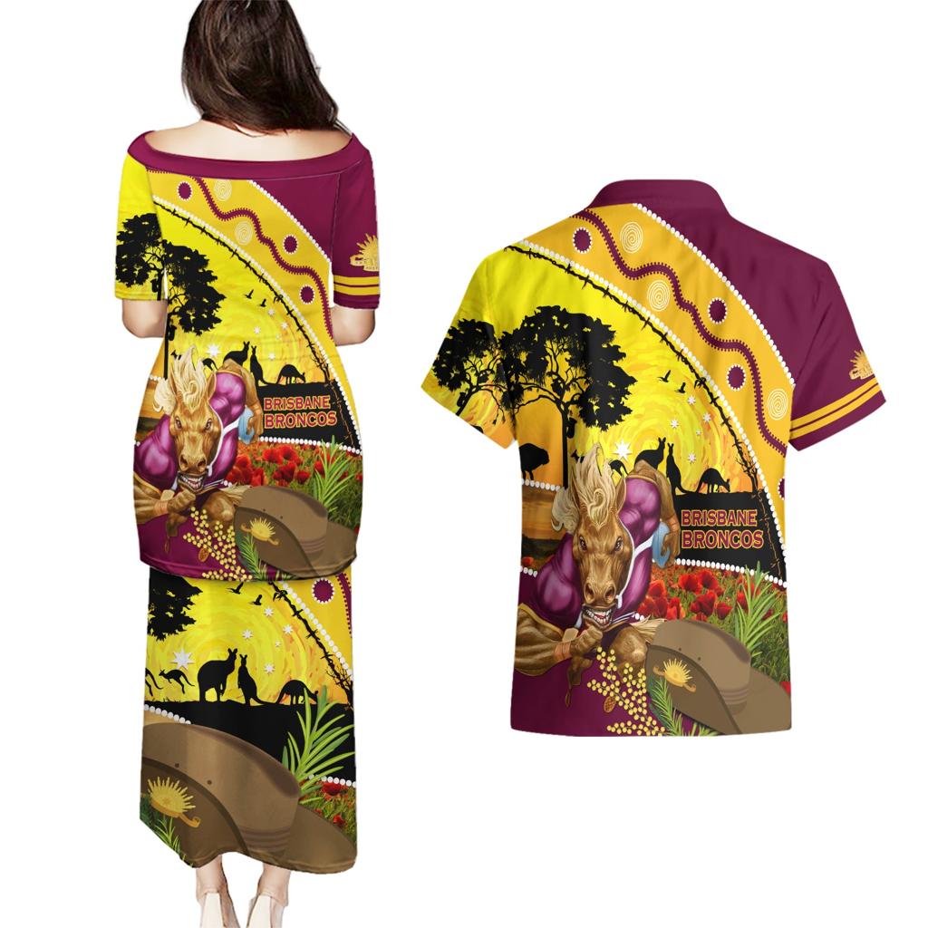 Broncos ANZAC Day Couples Matching Puletasi and Hawaiian Shirt Mascot Rosemary Starring Night Style
