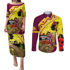 Broncos ANZAC Day Couples Matching Puletasi and Long Sleeve Button Shirt Mascot Rosemary Starring Night Style