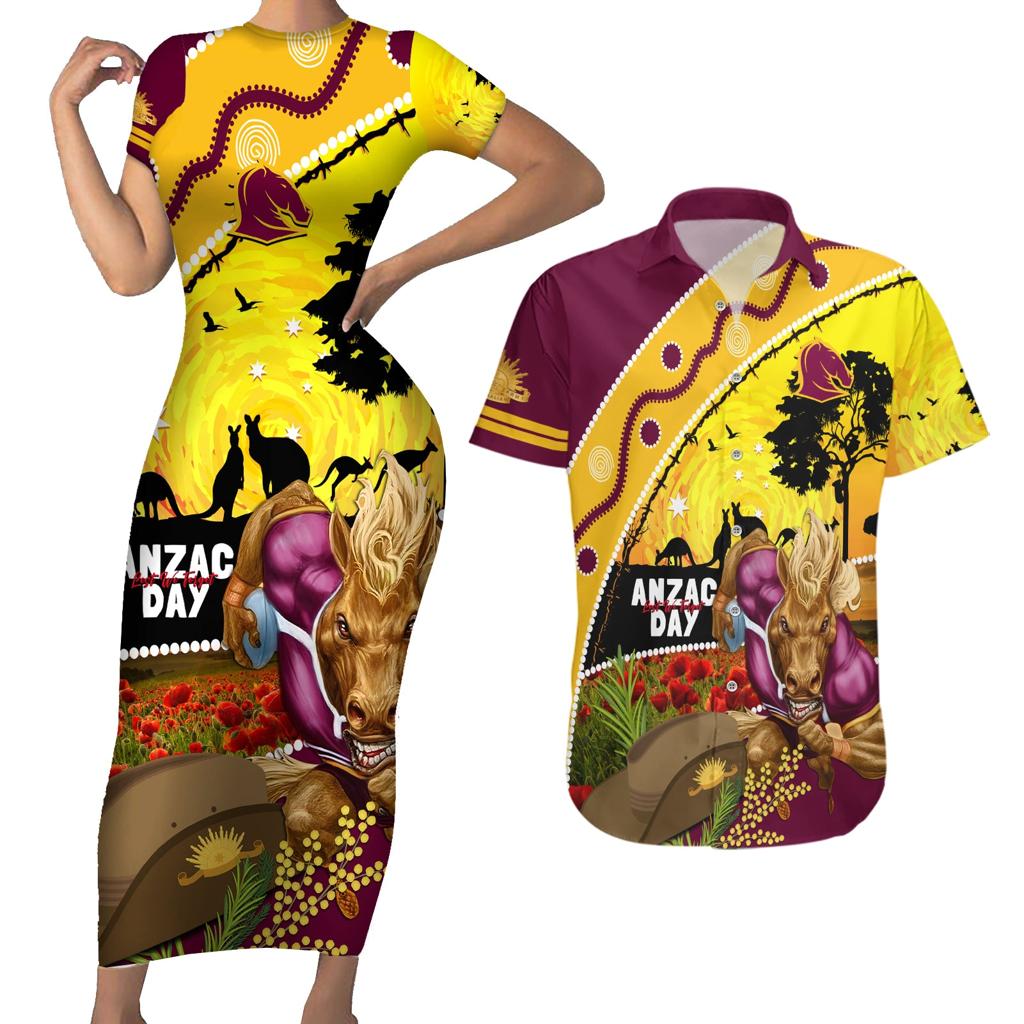 Broncos ANZAC Day Couples Matching Short Sleeve Bodycon Dress and Hawaiian Shirt Mascot Rosemary Starring Night Style