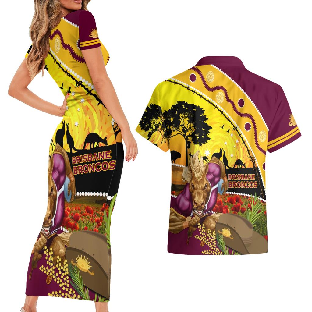 Broncos ANZAC Day Couples Matching Short Sleeve Bodycon Dress and Hawaiian Shirt Mascot Rosemary Starring Night Style