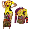 Broncos ANZAC Day Couples Matching Short Sleeve Bodycon Dress and Long Sleeve Button Shirt Mascot Rosemary Starring Night Style