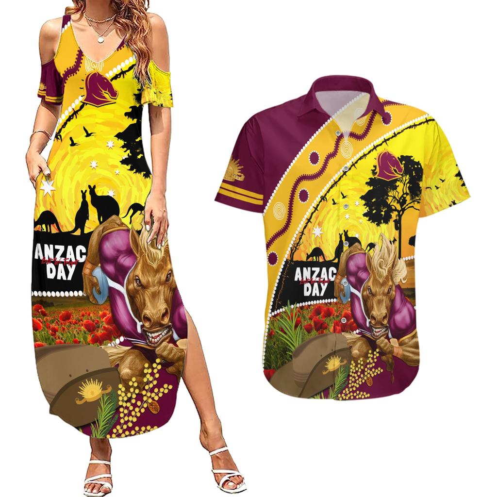Broncos ANZAC Day Couples Matching Summer Maxi Dress and Hawaiian Shirt Mascot Rosemary Starring Night Style