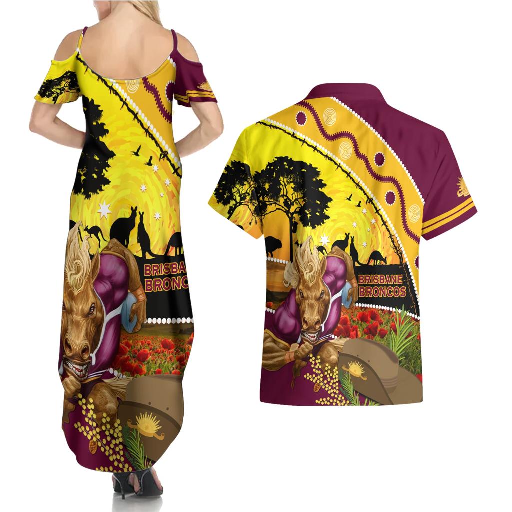 Broncos ANZAC Day Couples Matching Summer Maxi Dress and Hawaiian Shirt Mascot Rosemary Starring Night Style