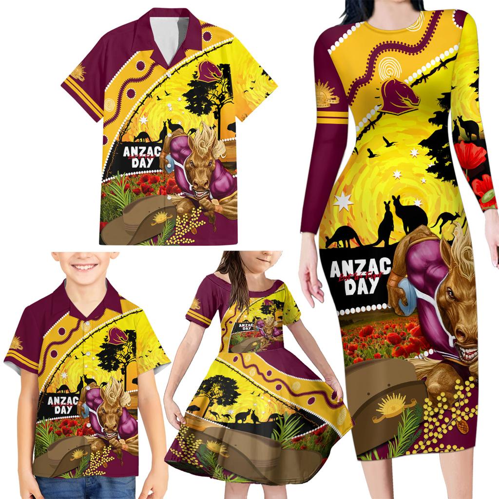 Broncos ANZAC Day Family Matching Long Sleeve Bodycon Dress and Hawaiian Shirt Mascot Rosemary Starring Night Style