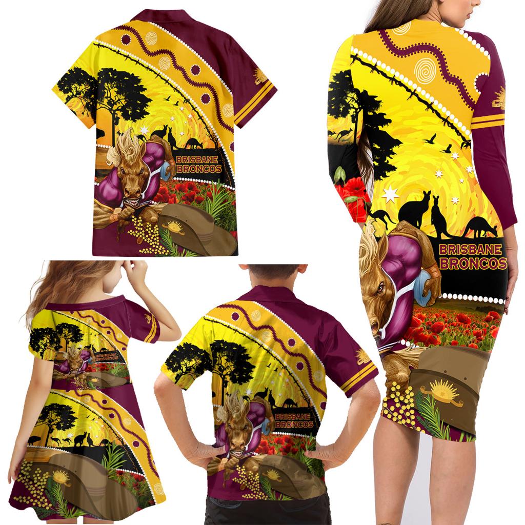 Broncos ANZAC Day Family Matching Long Sleeve Bodycon Dress and Hawaiian Shirt Mascot Rosemary Starring Night Style