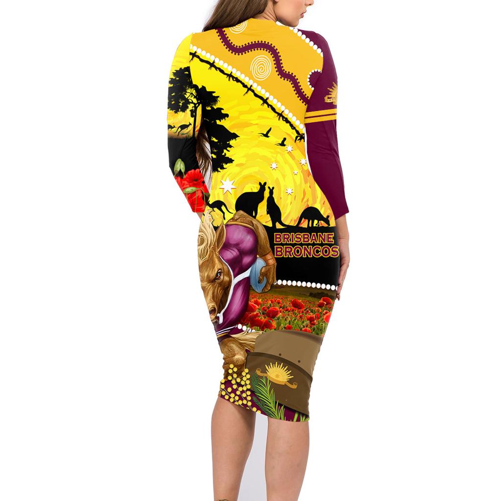 Broncos ANZAC Day Family Matching Long Sleeve Bodycon Dress and Hawaiian Shirt Mascot Rosemary Starring Night Style