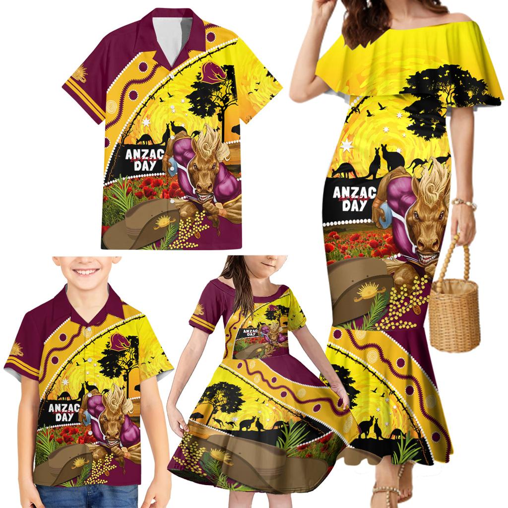 Broncos ANZAC Day Family Matching Mermaid Dress and Hawaiian Shirt Mascot Rosemary Starring Night Style