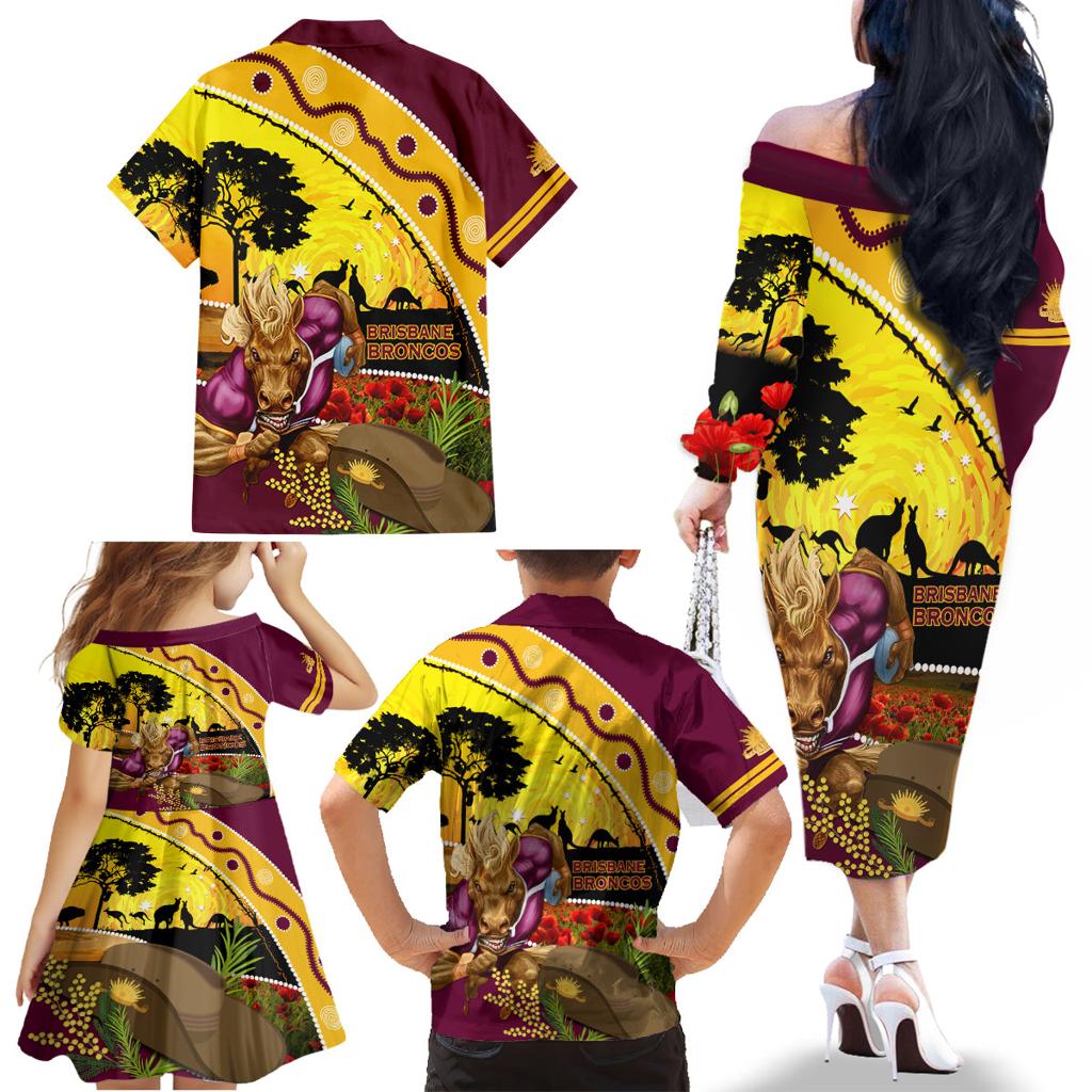 Broncos ANZAC Day Family Matching Off Shoulder Long Sleeve Dress and Hawaiian Shirt Mascot Rosemary Starring Night Style