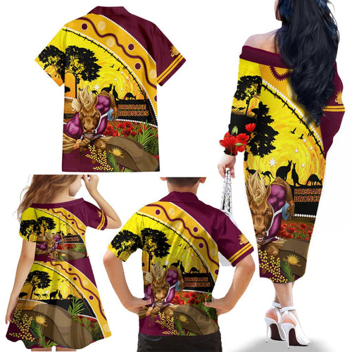 Broncos ANZAC Day Family Matching Off Shoulder Long Sleeve Dress and Hawaiian Shirt Mascot Rosemary Starring Night Style