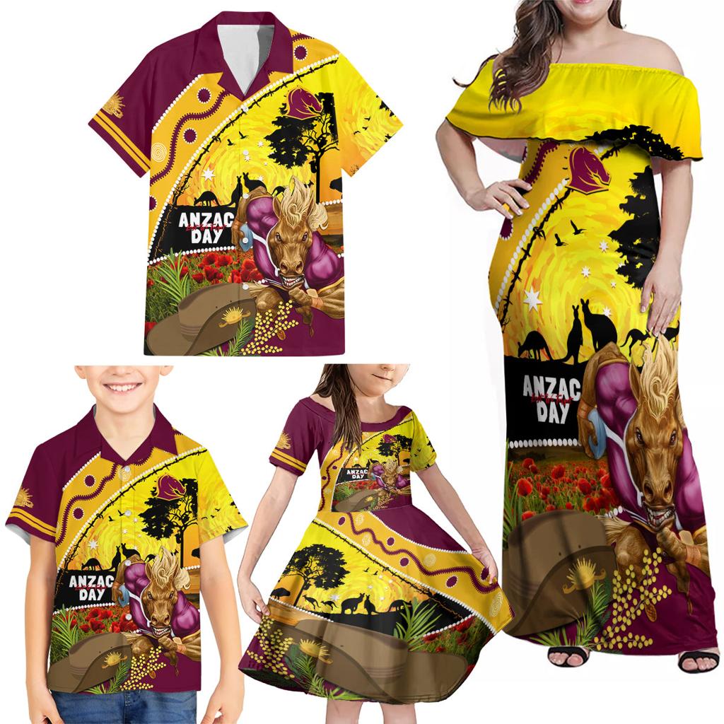 Broncos ANZAC Day Family Matching Off Shoulder Maxi Dress and Hawaiian Shirt Mascot Rosemary Starring Night Style