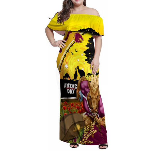 Broncos ANZAC Day Family Matching Off Shoulder Maxi Dress and Hawaiian Shirt Mascot Rosemary Starring Night Style