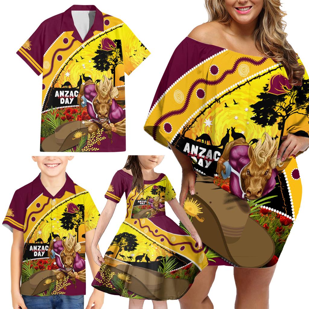 Broncos ANZAC Day Family Matching Off Shoulder Short Dress and Hawaiian Shirt Mascot Rosemary Starring Night Style
