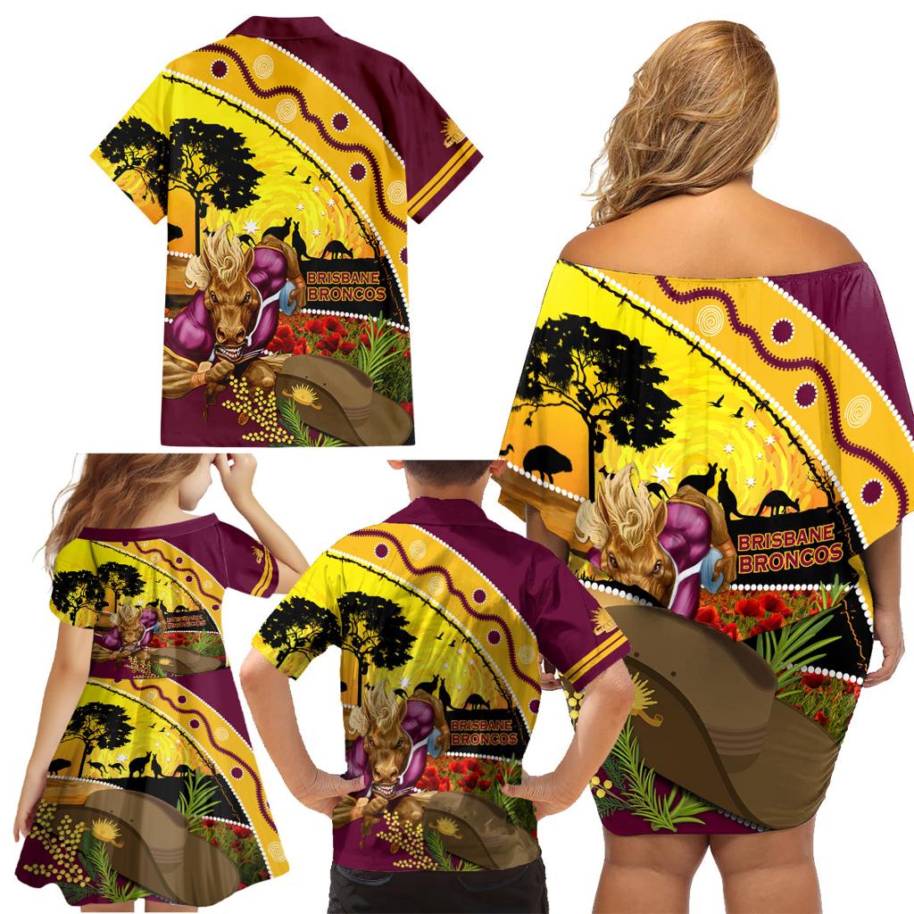 Broncos ANZAC Day Family Matching Off Shoulder Short Dress and Hawaiian Shirt Mascot Rosemary Starring Night Style