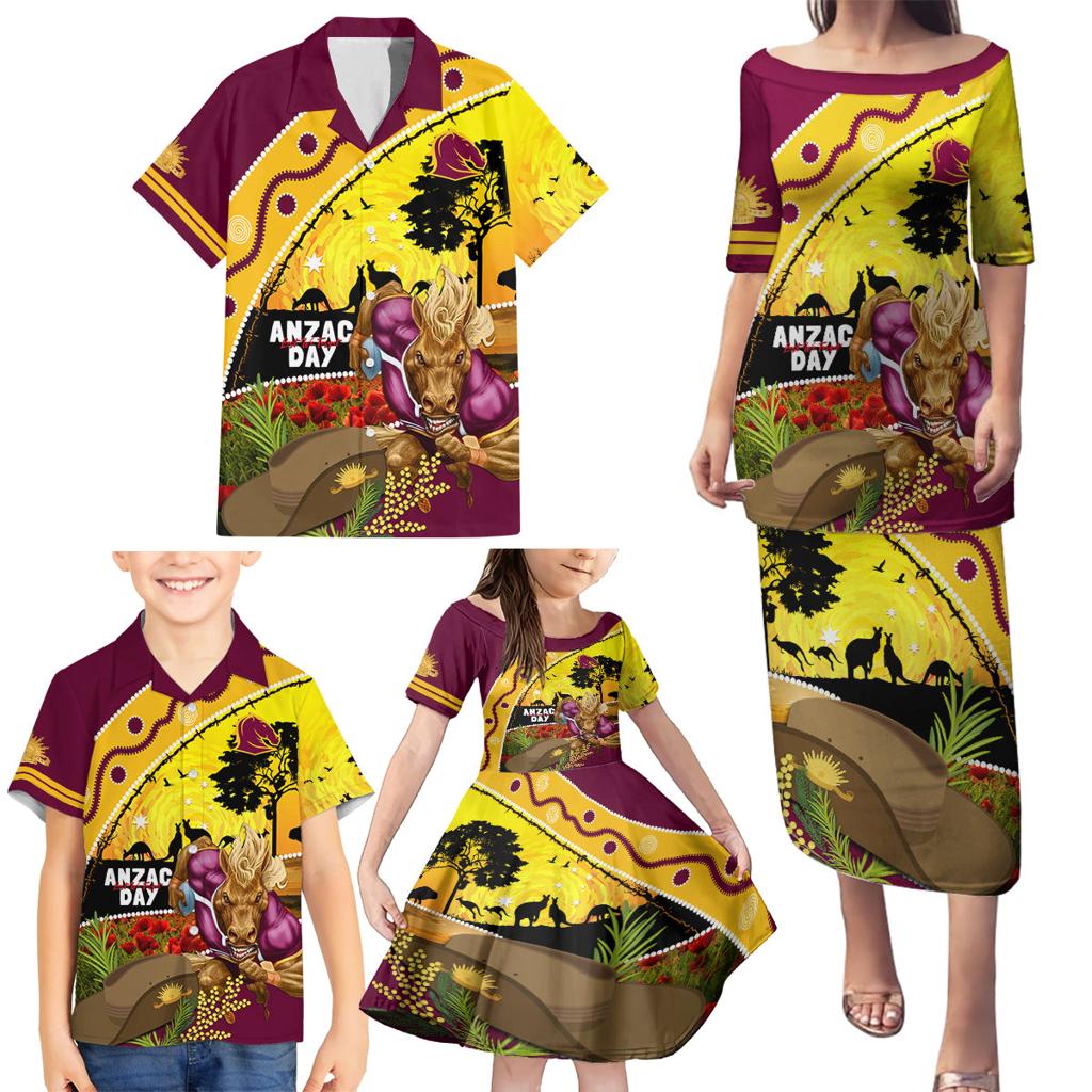 Broncos ANZAC Day Family Matching Puletasi and Hawaiian Shirt Mascot Rosemary Starring Night Style