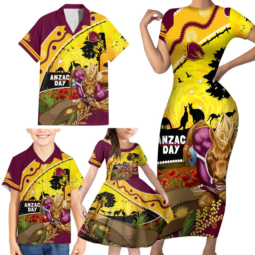 Broncos ANZAC Day Family Matching Short Sleeve Bodycon Dress and Hawaiian Shirt Mascot Rosemary Starring Night Style