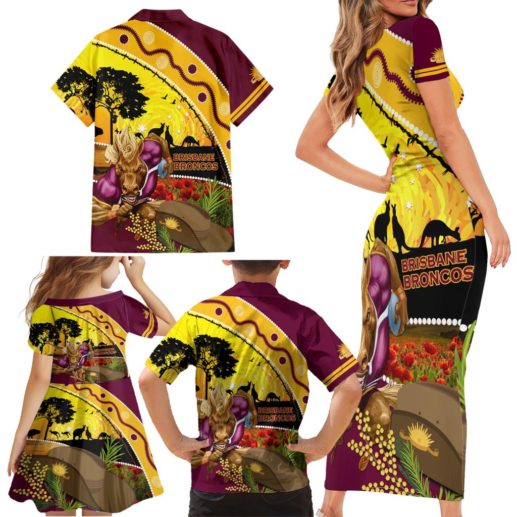 Broncos ANZAC Day Family Matching Short Sleeve Bodycon Dress and Hawaiian Shirt Mascot Rosemary Starring Night Style