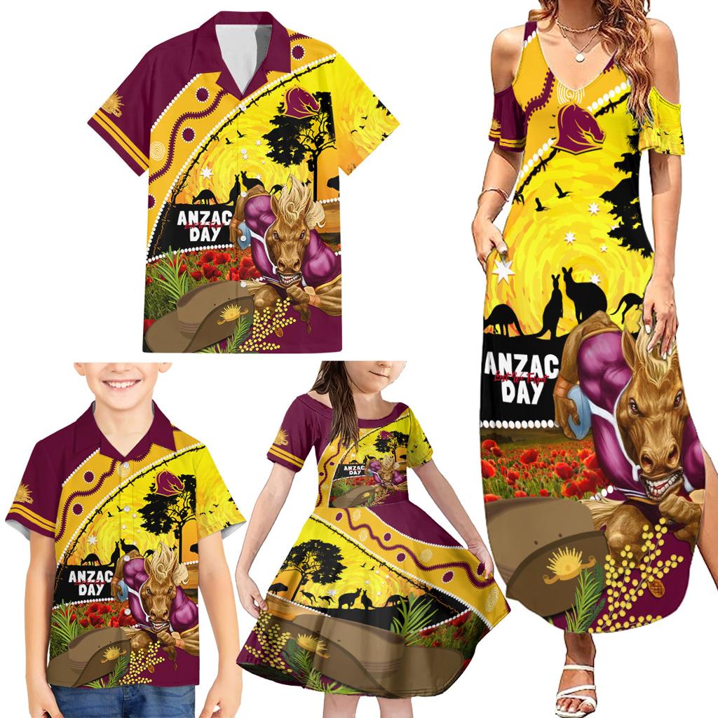 Broncos ANZAC Day Family Matching Summer Maxi Dress and Hawaiian Shirt Mascot Rosemary Starring Night Style