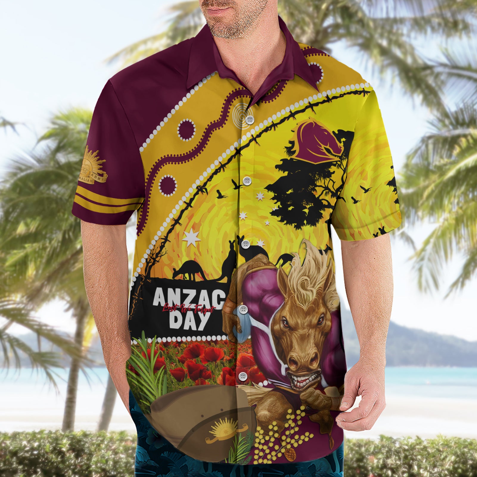 Broncos ANZAC Day Hawaiian Shirt Mascot Rosemary Starring Night Style