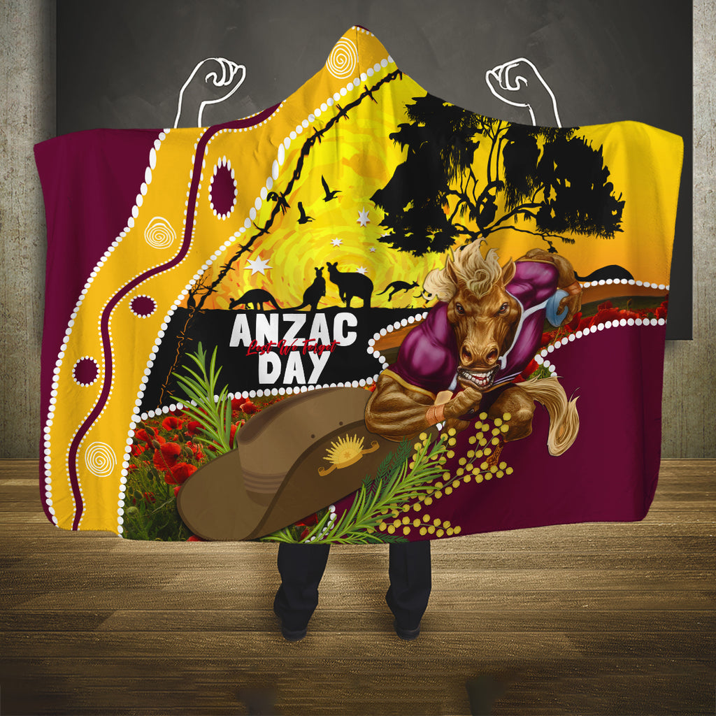 Broncos ANZAC Day Hooded Blanket Mascot Rosemary Starring Night Style