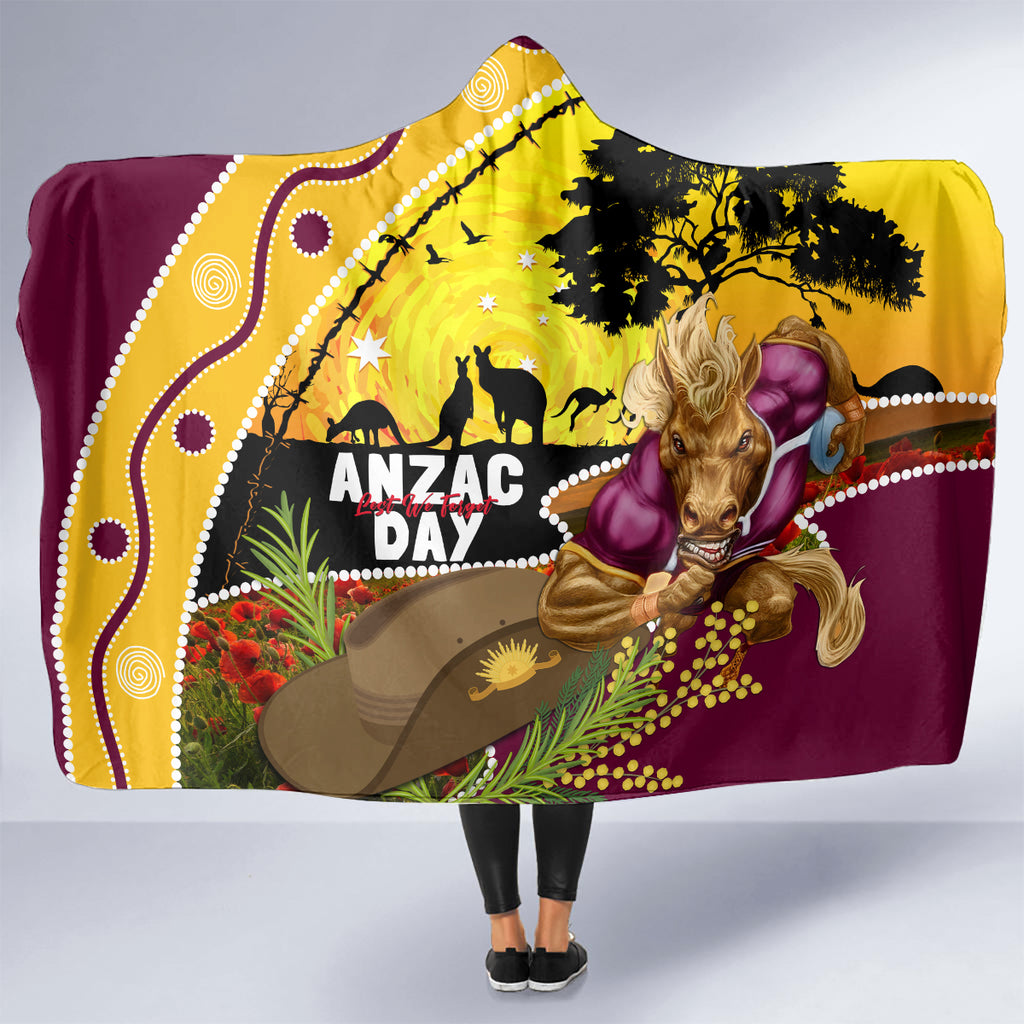 Broncos ANZAC Day Hooded Blanket Mascot Rosemary Starring Night Style