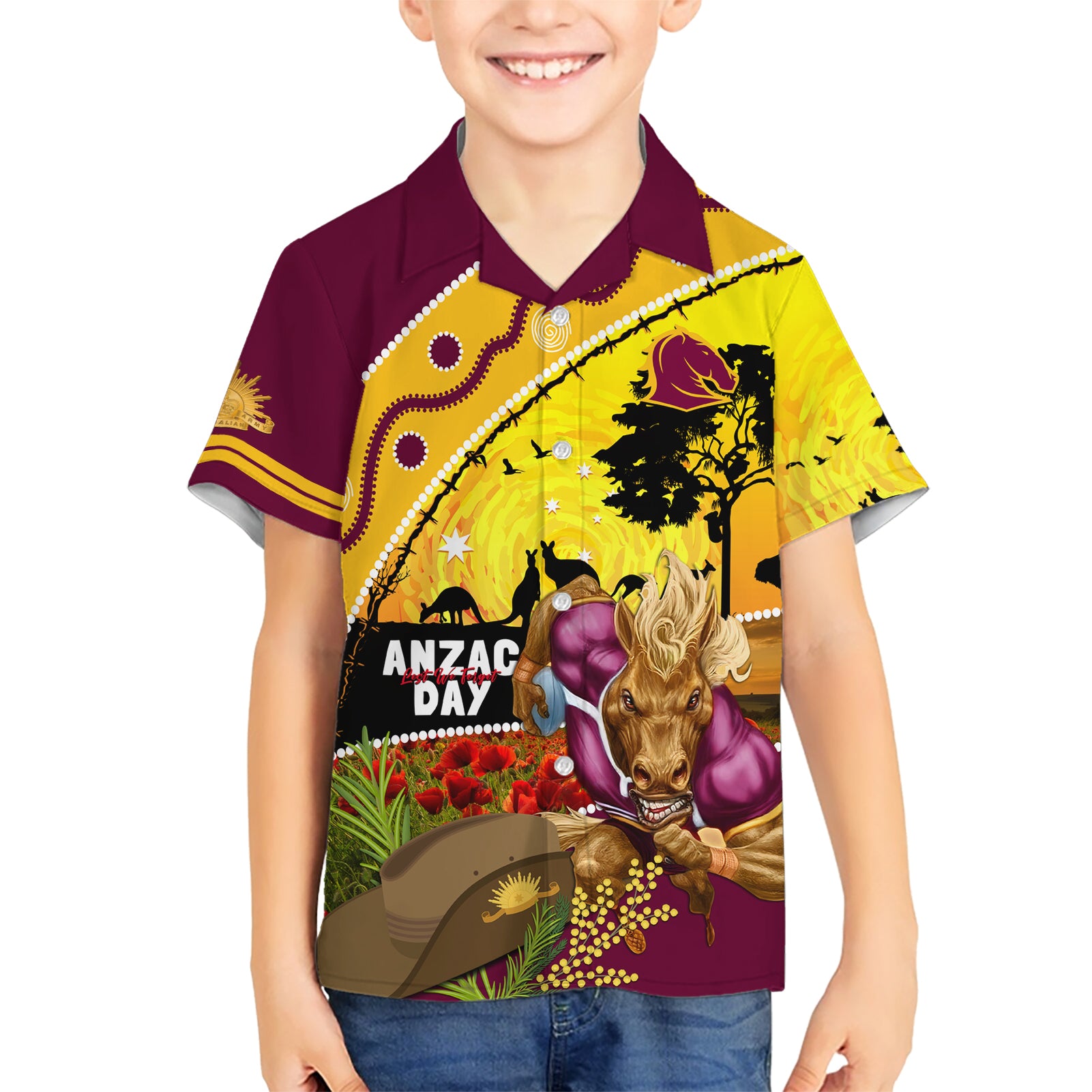 Broncos ANZAC Day Kid Hawaiian Shirt Mascot Rosemary Starring Night Style