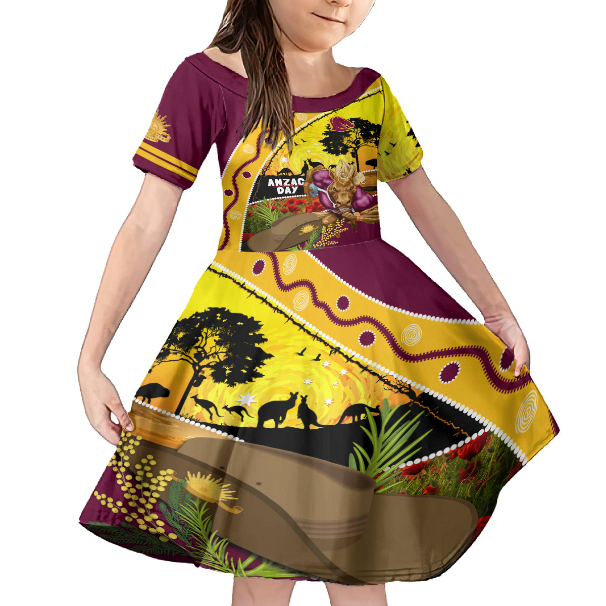 Broncos ANZAC Day Kid Short Sleeve Dress Mascot Rosemary Starring Night Style