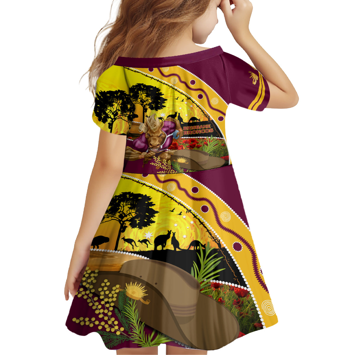 Broncos ANZAC Day Kid Short Sleeve Dress Mascot Rosemary Starring Night Style