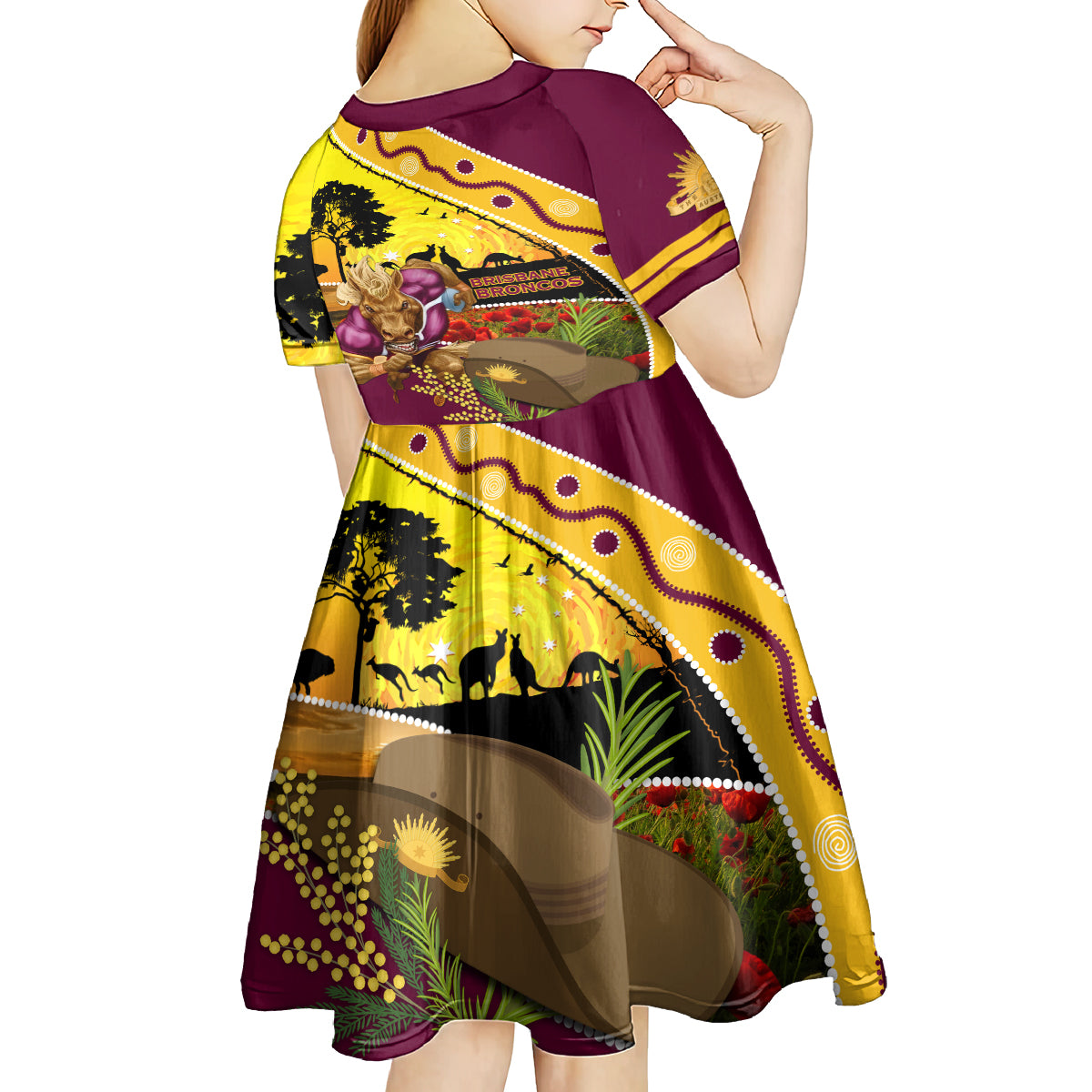 Broncos ANZAC Day Kid Short Sleeve Dress Mascot Rosemary Starring Night Style