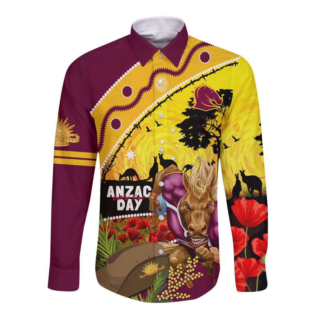 Broncos ANZAC Day Long Sleeve Button Shirt Mascot Rosemary Starring Night Style