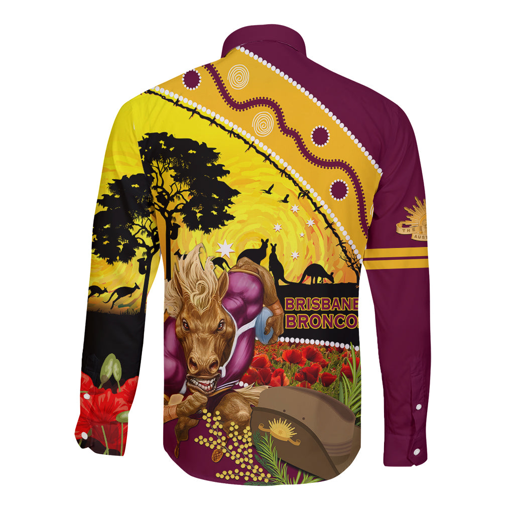 Broncos ANZAC Day Long Sleeve Button Shirt Mascot Rosemary Starring Night Style