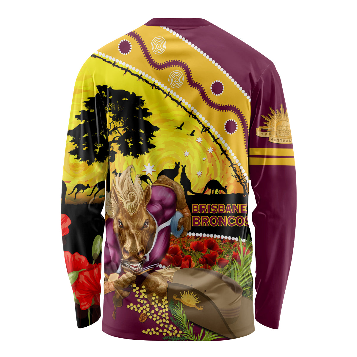Broncos ANZAC Day Long Sleeve Shirt Mascot Rosemary Starring Night Style