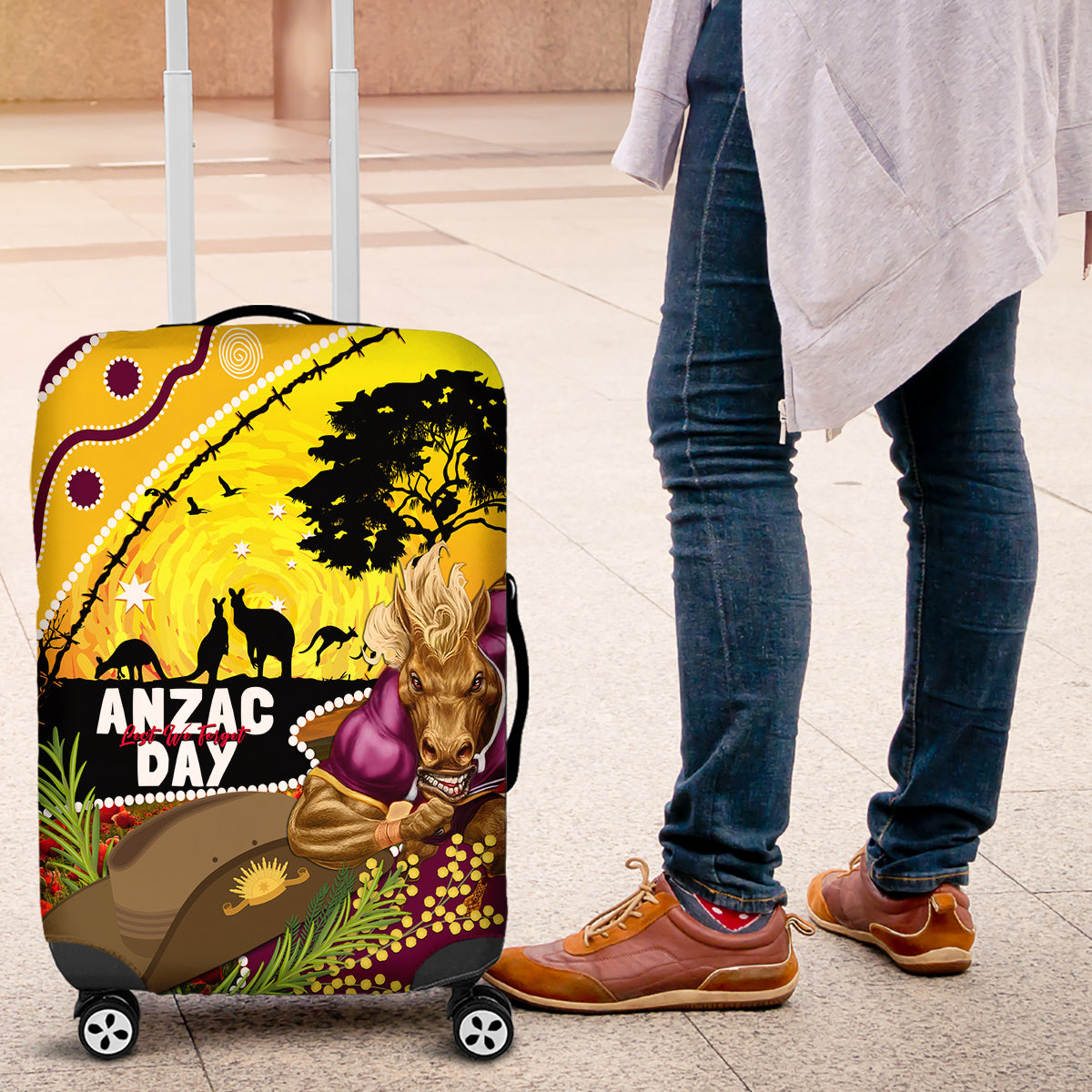 Broncos ANZAC Day Luggage Cover Mascot Rosemary Starring Night Style