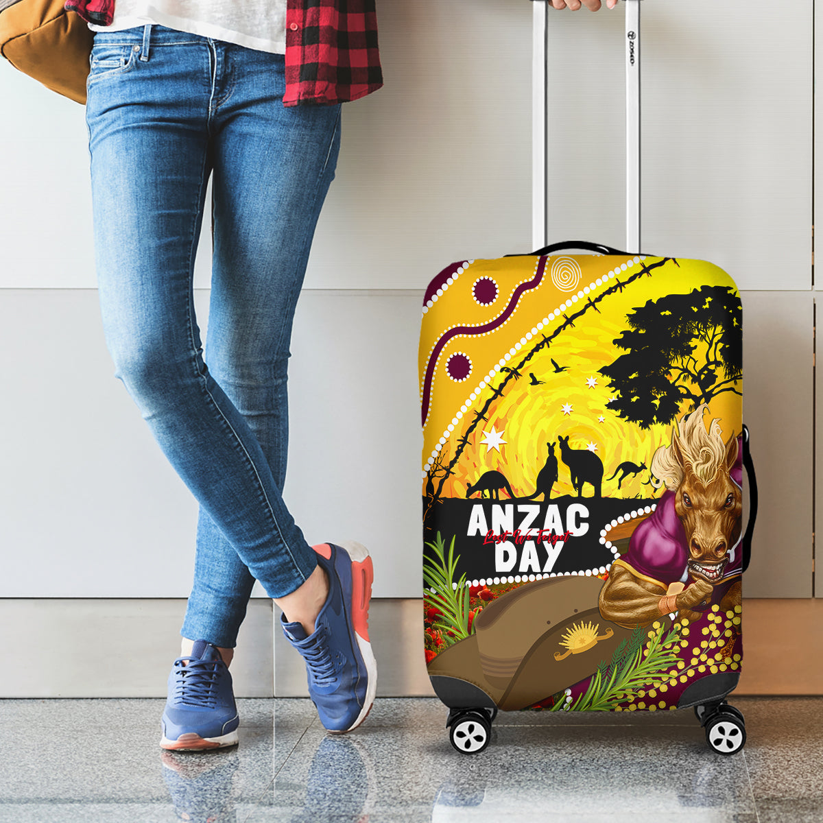 Broncos ANZAC Day Luggage Cover Mascot Rosemary Starring Night Style