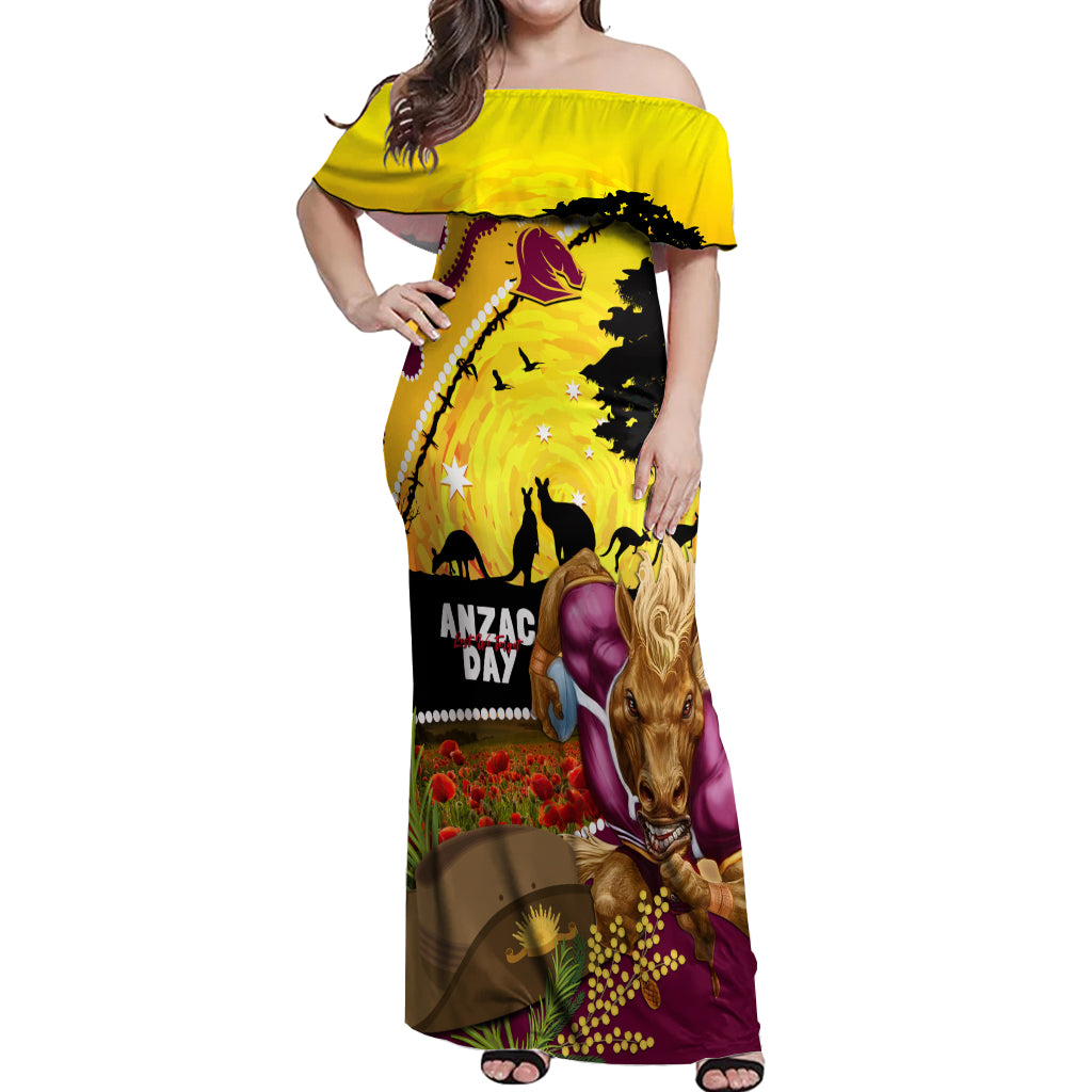 Broncos ANZAC Day Off Shoulder Maxi Dress Mascot Rosemary Starring Night Style