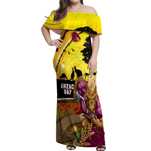 Broncos ANZAC Day Off Shoulder Maxi Dress Mascot Rosemary Starring Night Style