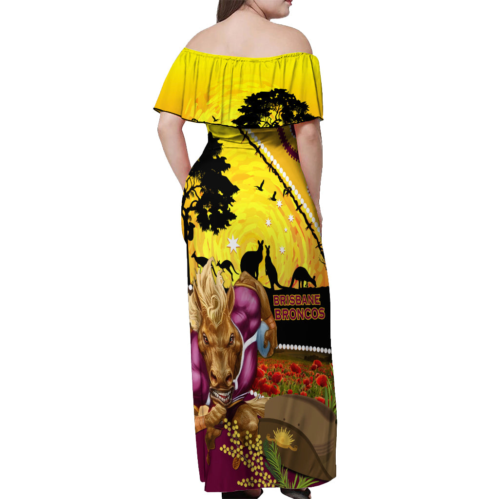 Broncos ANZAC Day Off Shoulder Maxi Dress Mascot Rosemary Starring Night Style