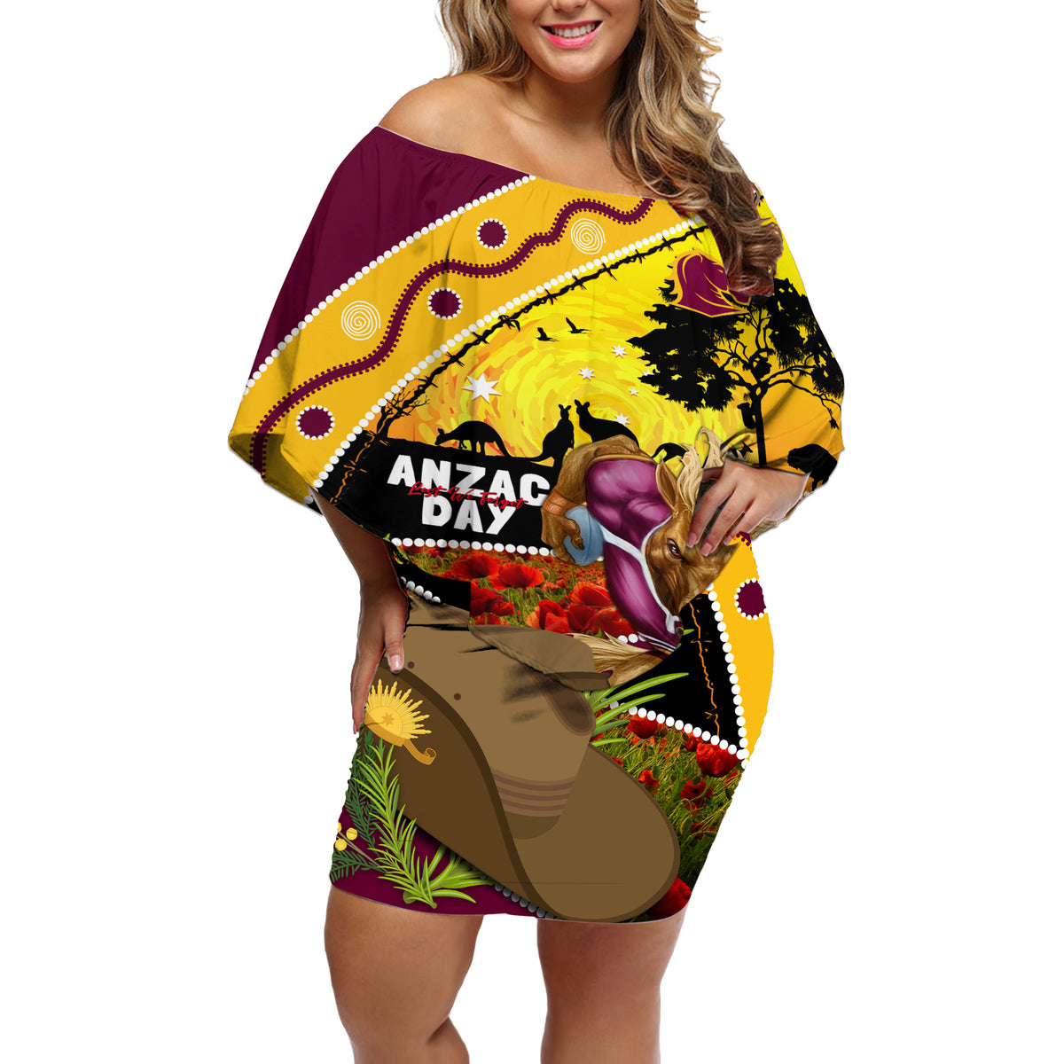 Broncos ANZAC Day Off Shoulder Short Dress Mascot Rosemary Starring Night Style
