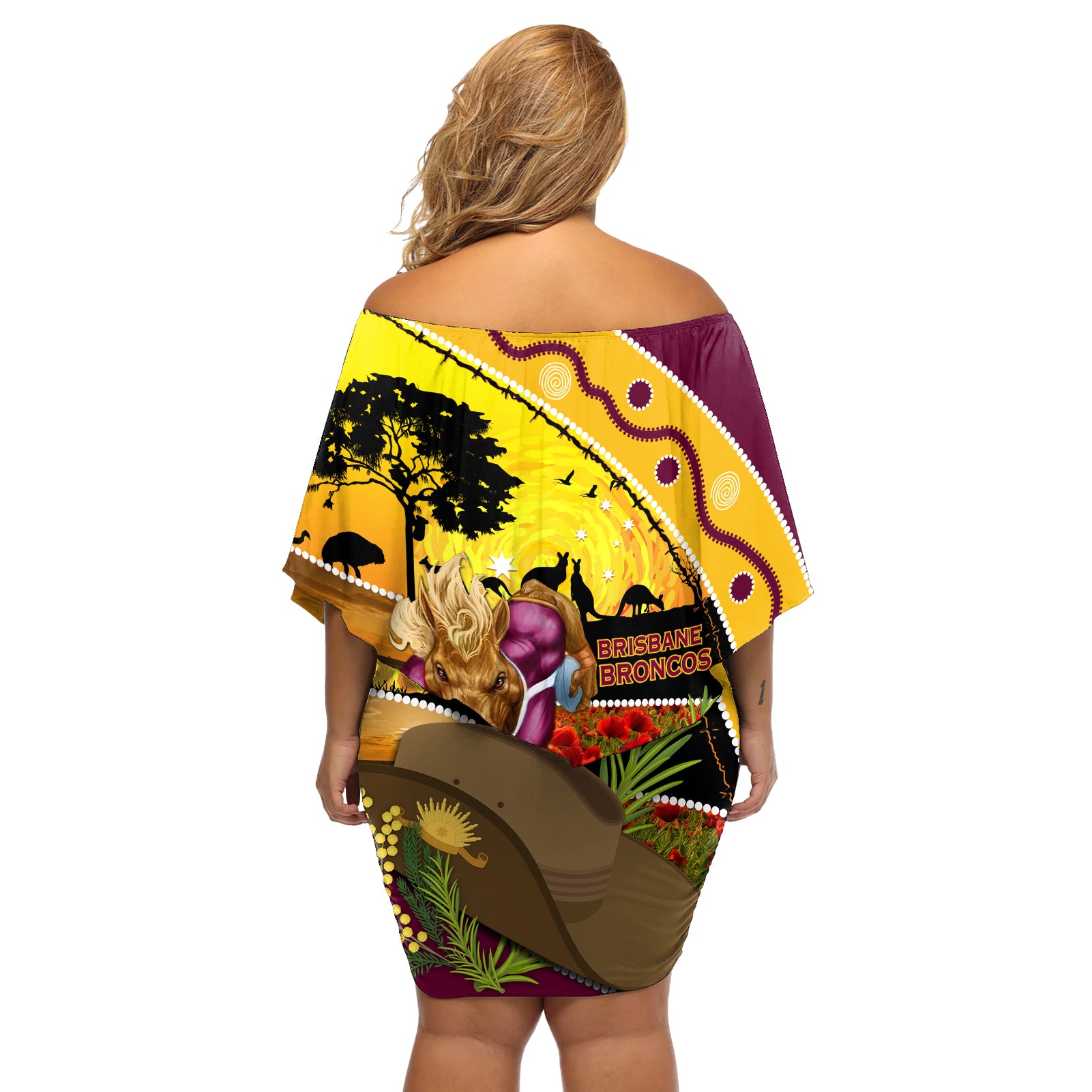 Broncos ANZAC Day Off Shoulder Short Dress Mascot Rosemary Starring Night Style