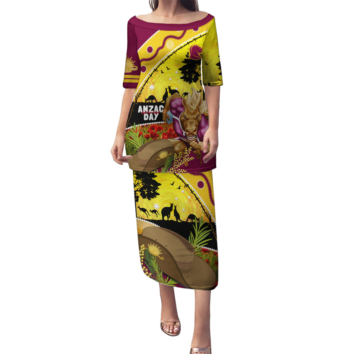 Broncos ANZAC Day Puletasi Mascot Rosemary Starring Night Style