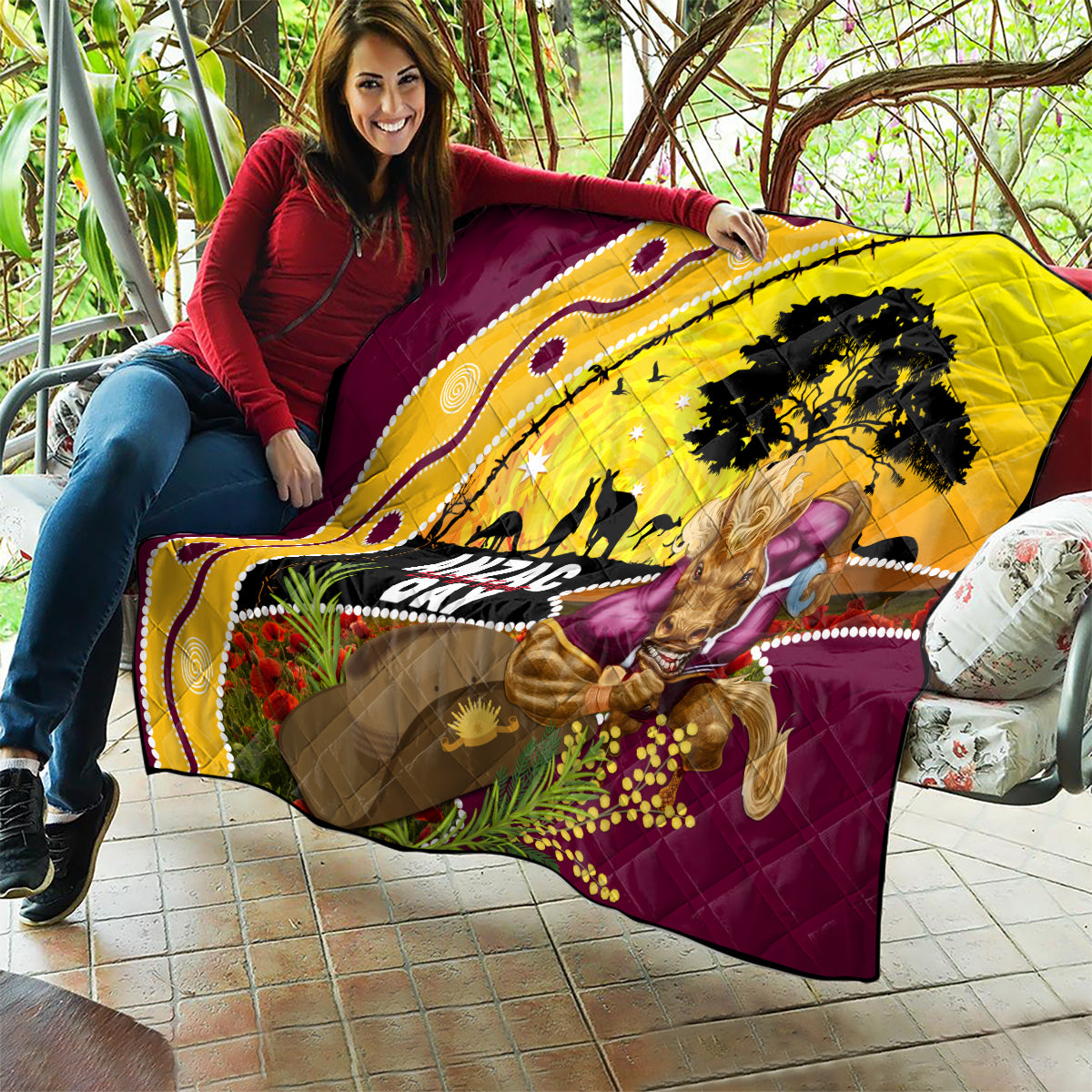 Broncos ANZAC Day Quilt Mascot Rosemary Starring Night Style