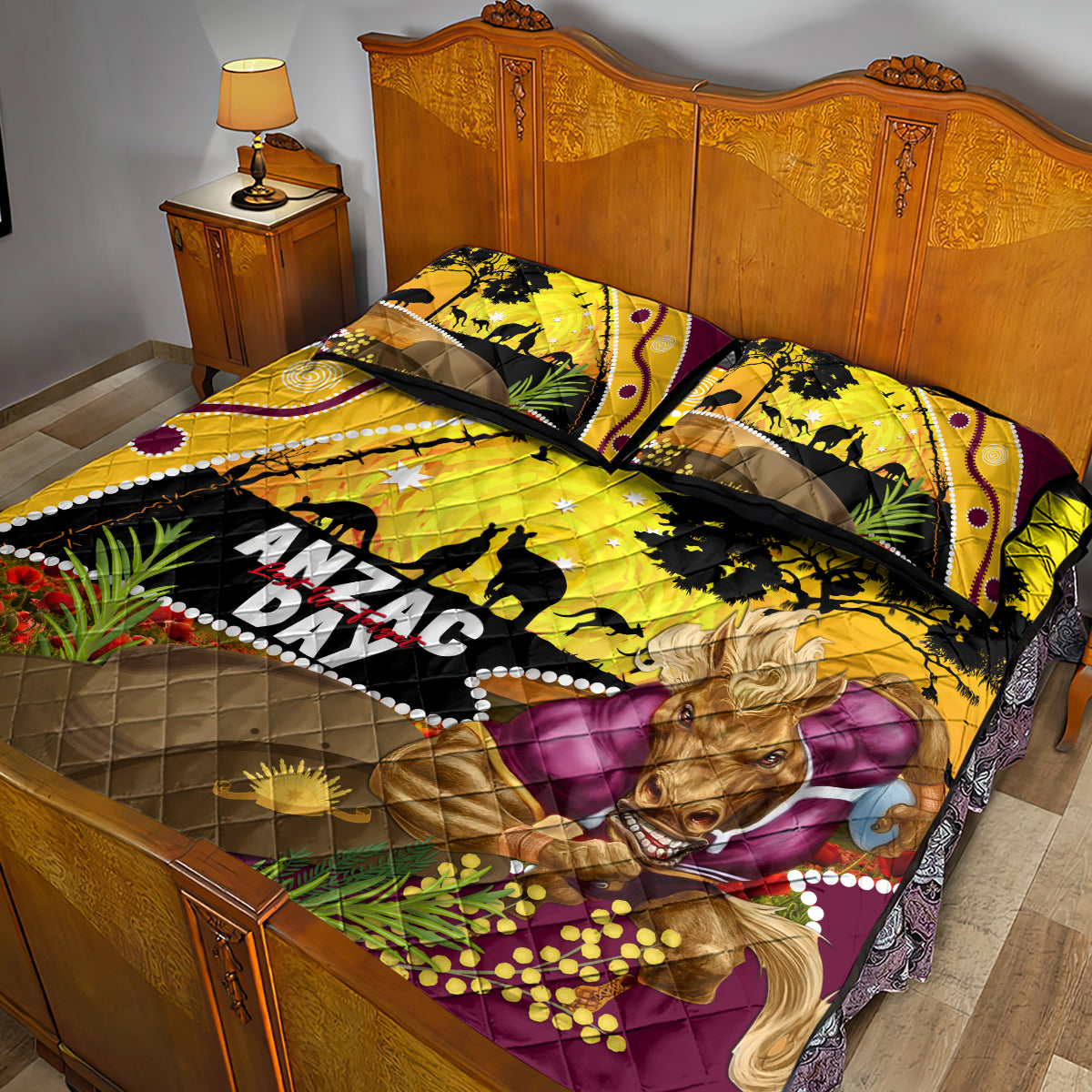 Broncos ANZAC Day Quilt Bed Set Mascot Rosemary Starring Night Style