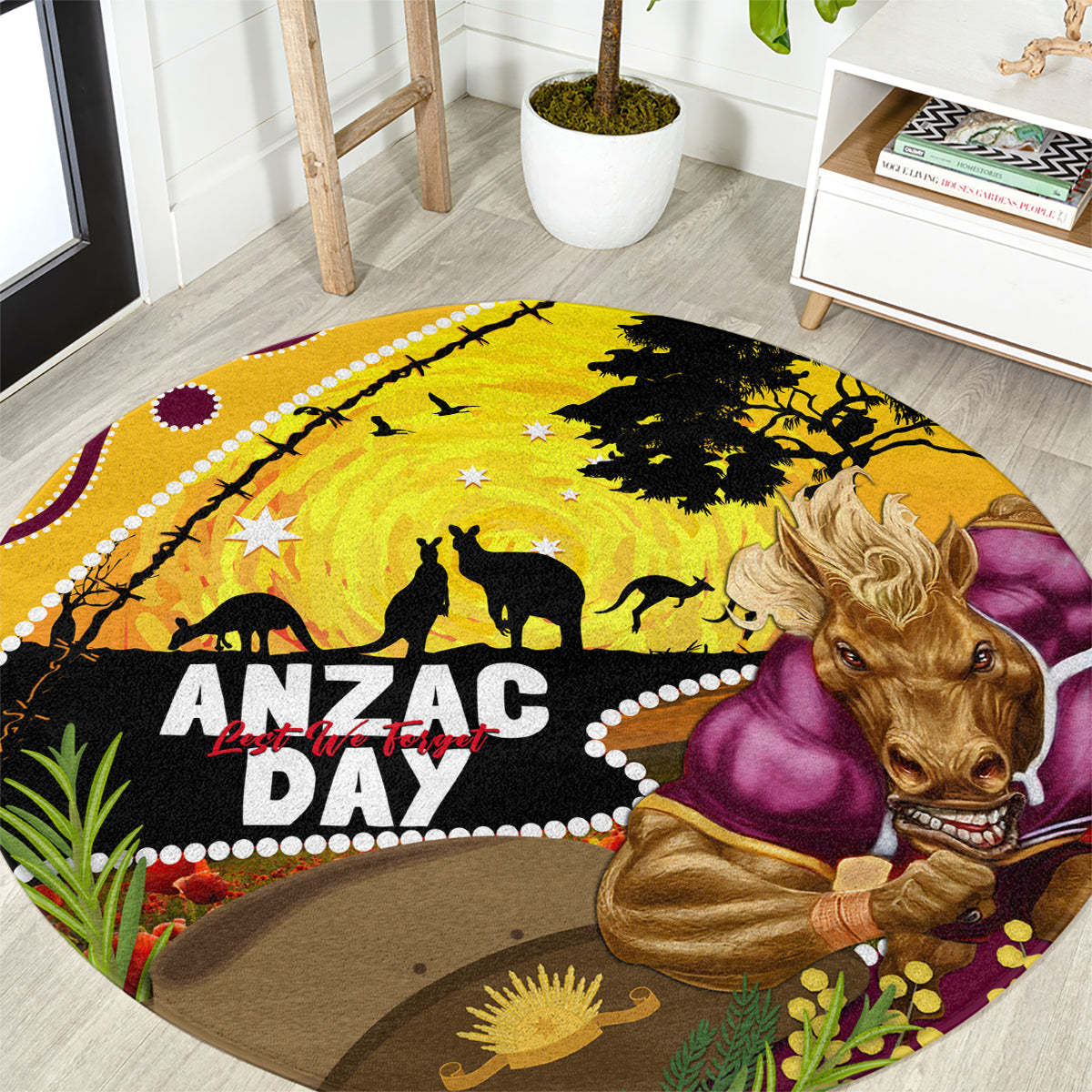 Broncos ANZAC Day Round Carpet Mascot Rosemary Starring Night Style