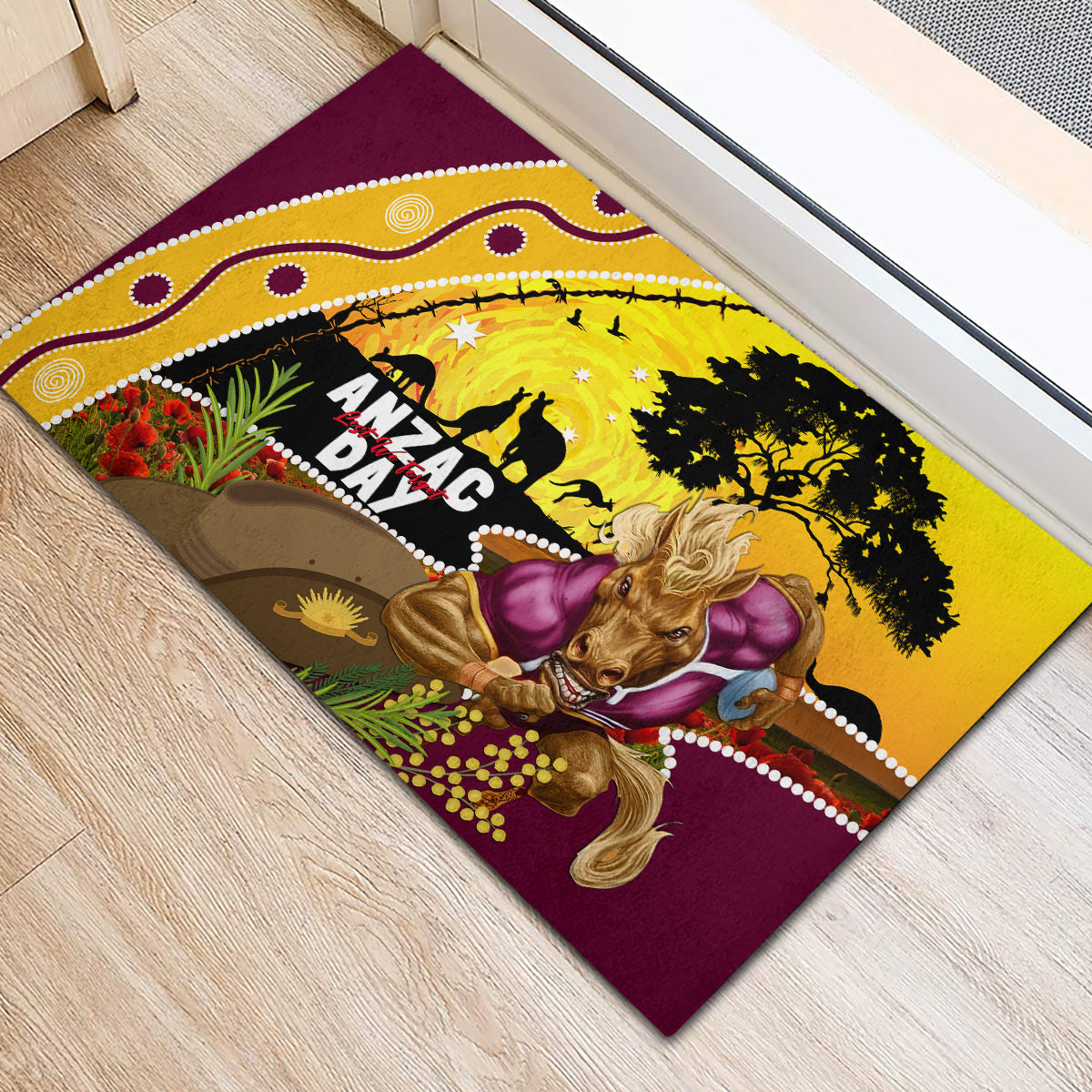 Broncos ANZAC Day Rubber Doormat Mascot Rosemary Starring Night Style