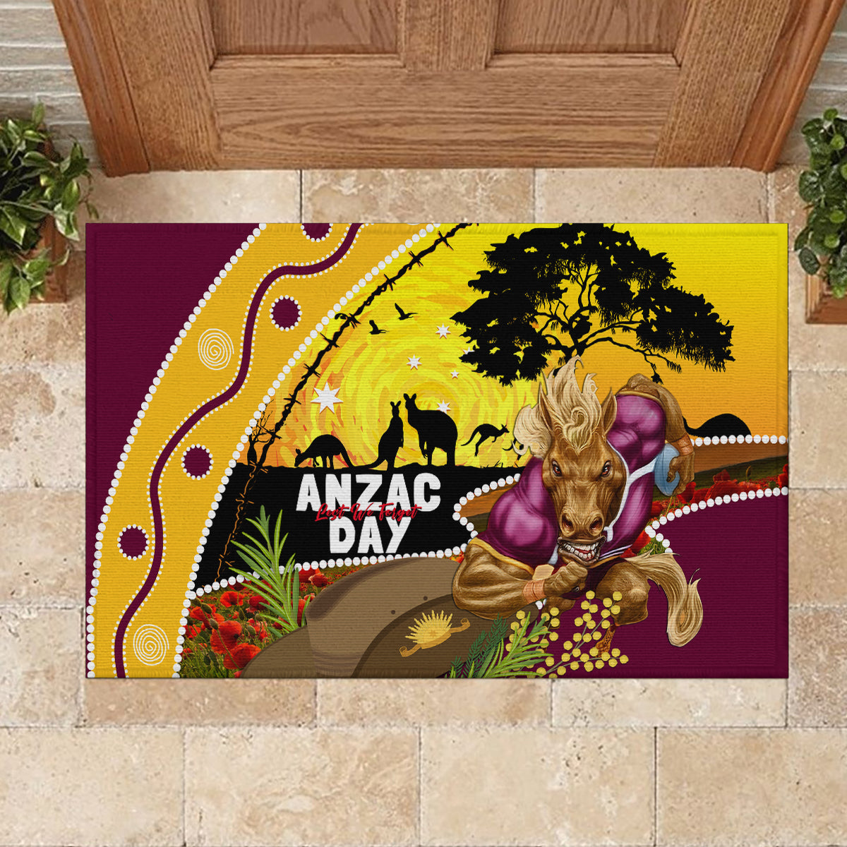Broncos ANZAC Day Rubber Doormat Mascot Rosemary Starring Night Style